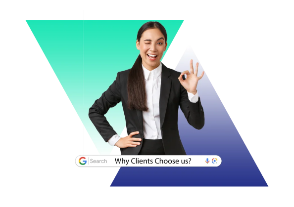 Businesswoman promoting client trust and SEO services